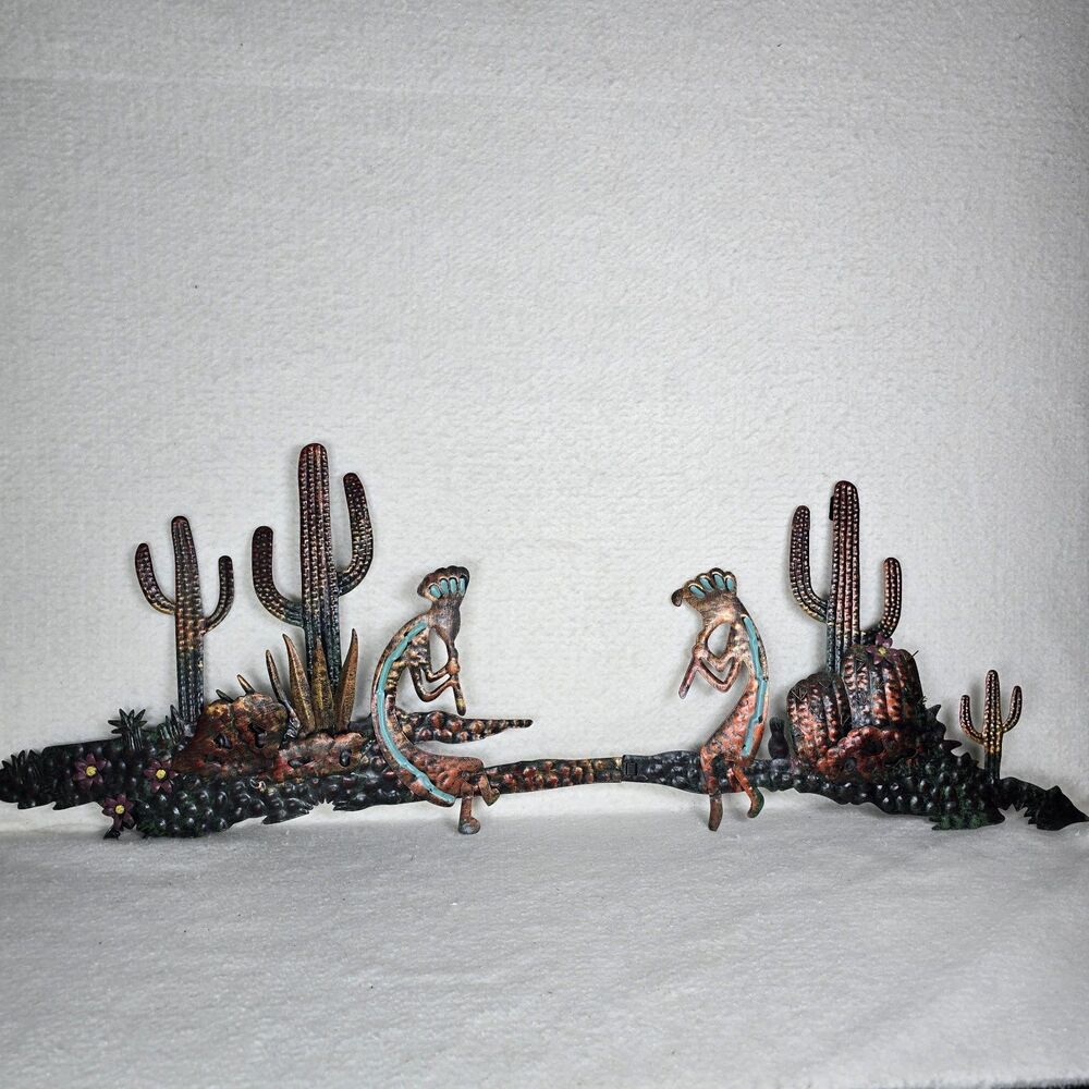 Vintage Southwest Metal Wall Art Sculpture Kokopelli Saguaro 27"
